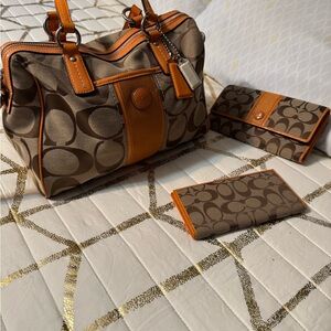 Coach Brown and Orange Shoulder Bag Set